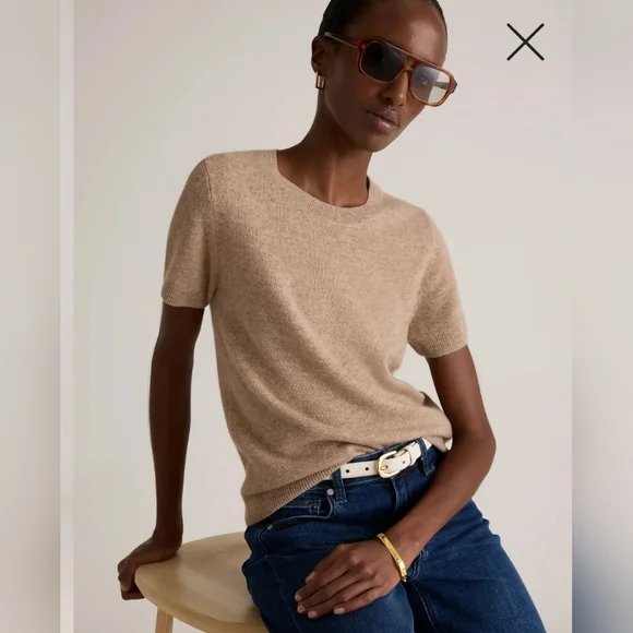 NWT! Quince 100% Mongolian Cashmere  Oatmeal Tee!  Sz. L ! (F2) - Picture 5 of 10